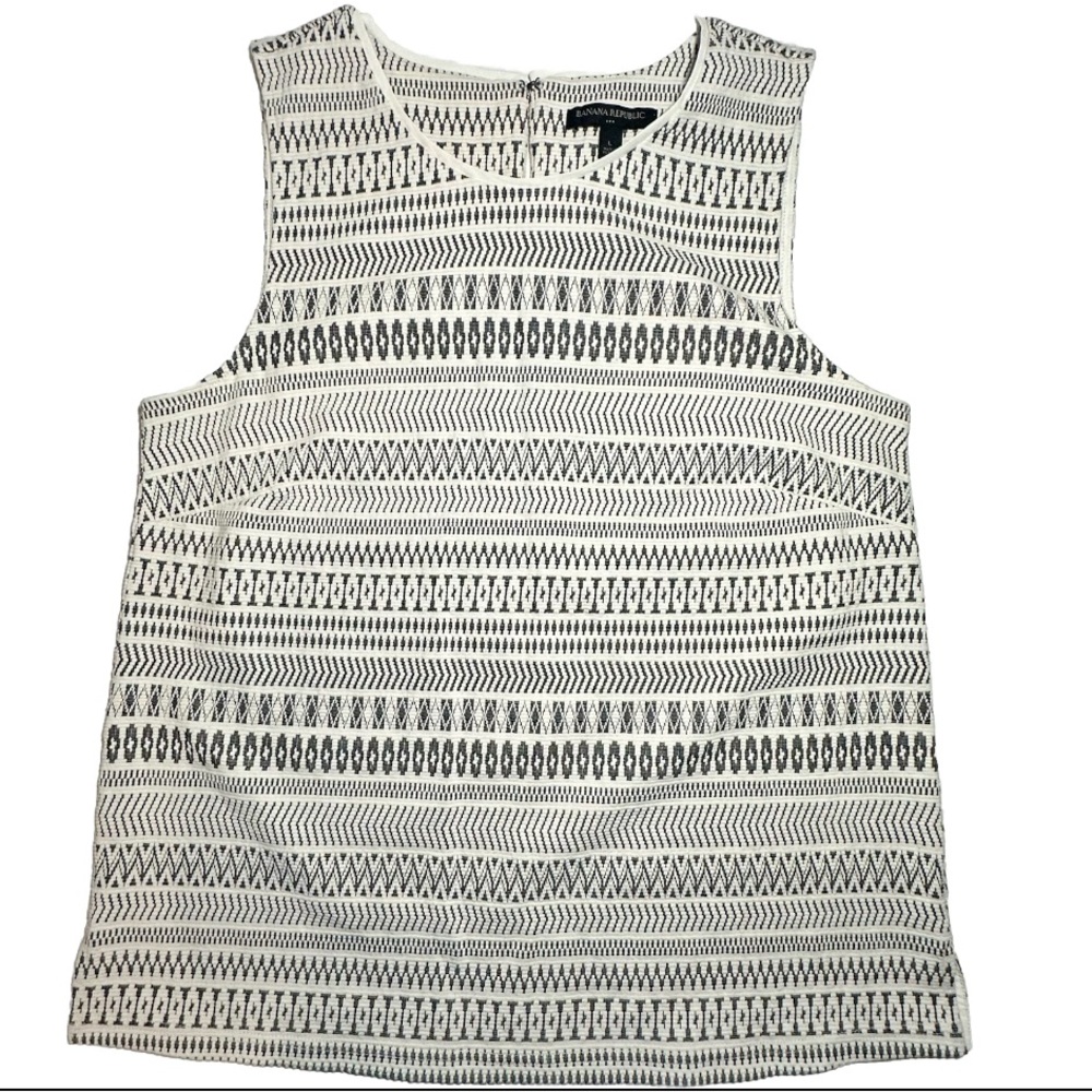 Banana Republic‎ Cream Black Lace Top Blouse Women Cotton Geometric Sleeveless L